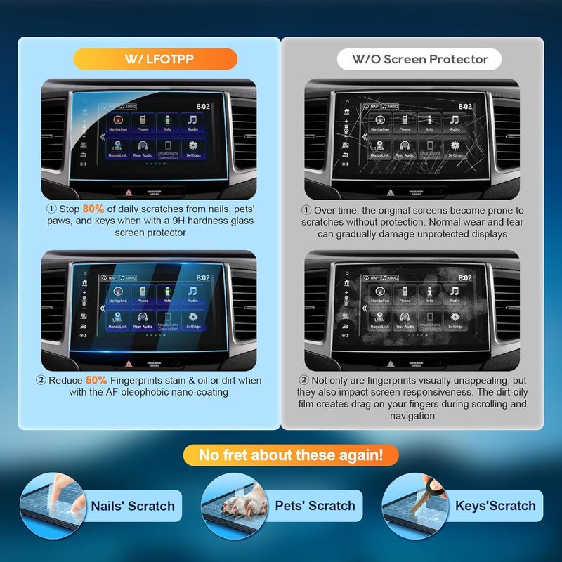 LFOTPP For 2018 Honda Pilot Screen Protector - 2016-2018 Pilot (Pilot EX-L/Pilot Touring/Pilot Elite) 8 inch Touchscreen [FullHD+] 2016-2018 Pilot Accessories Anti Fingerprint 9H Hardness Tempered Glass - Image 2